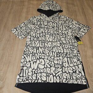 Xersion Mens Size M White Graffiti Print Hooded Short Sleeve Tshirt New Pockets